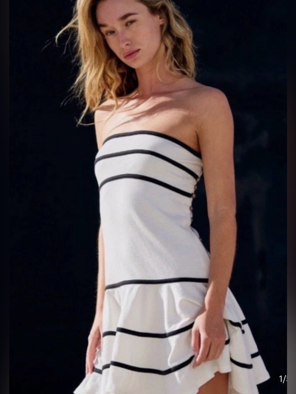Free People Ravine mini  White Dress with Black Stripes